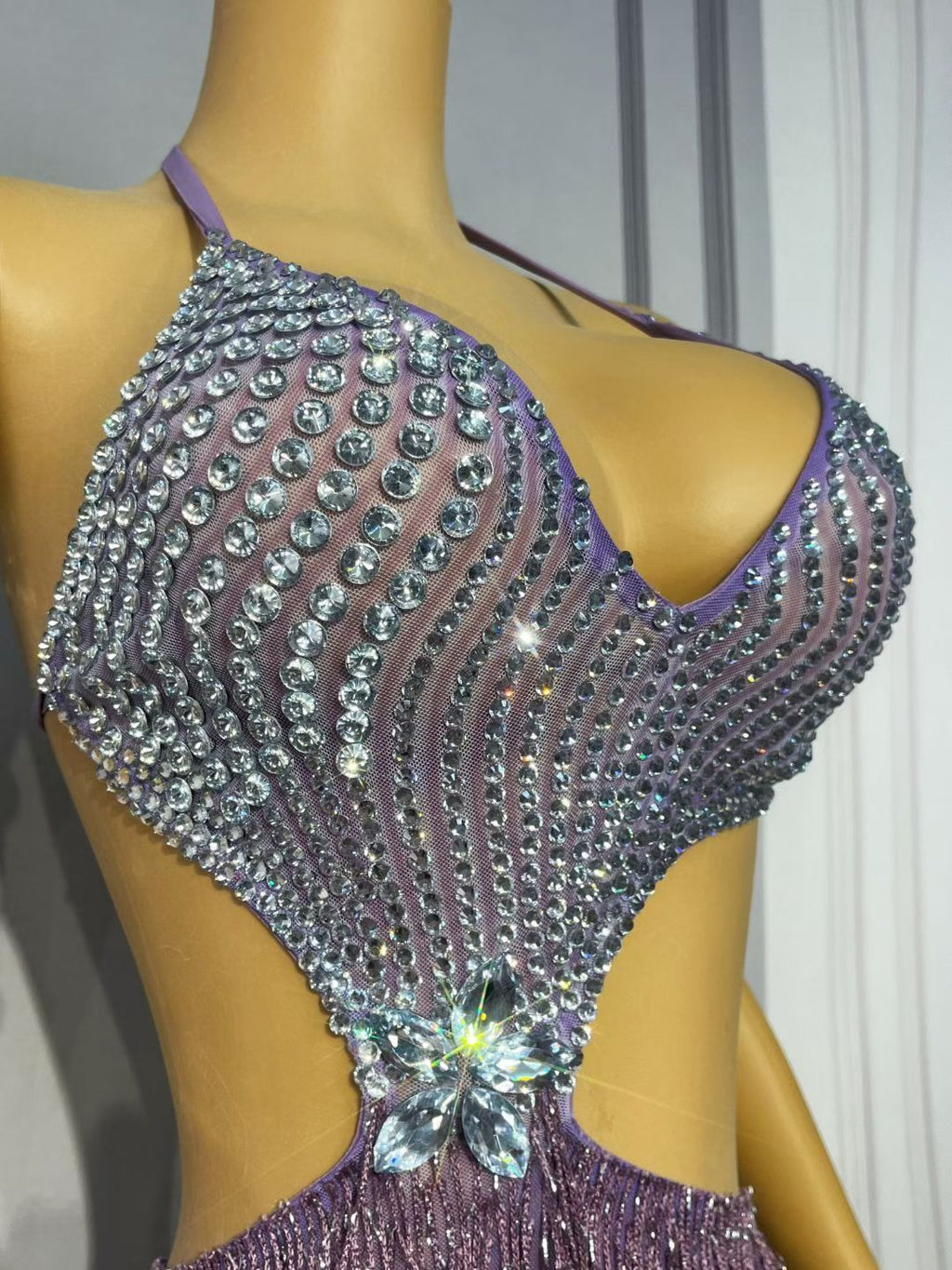 CELESINYI Zipopo Crystal Purple Fringe Set