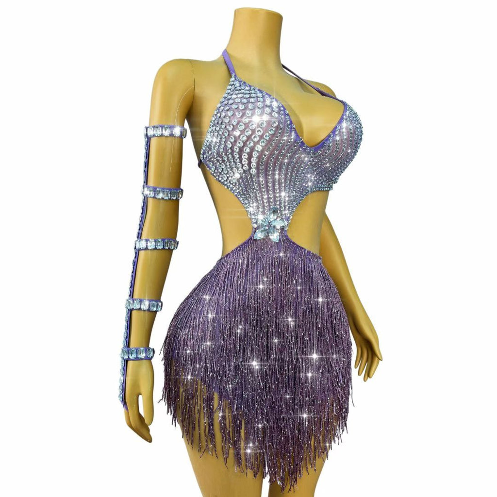 CELESINYI Zipopo Crystal Purple Fringe Set