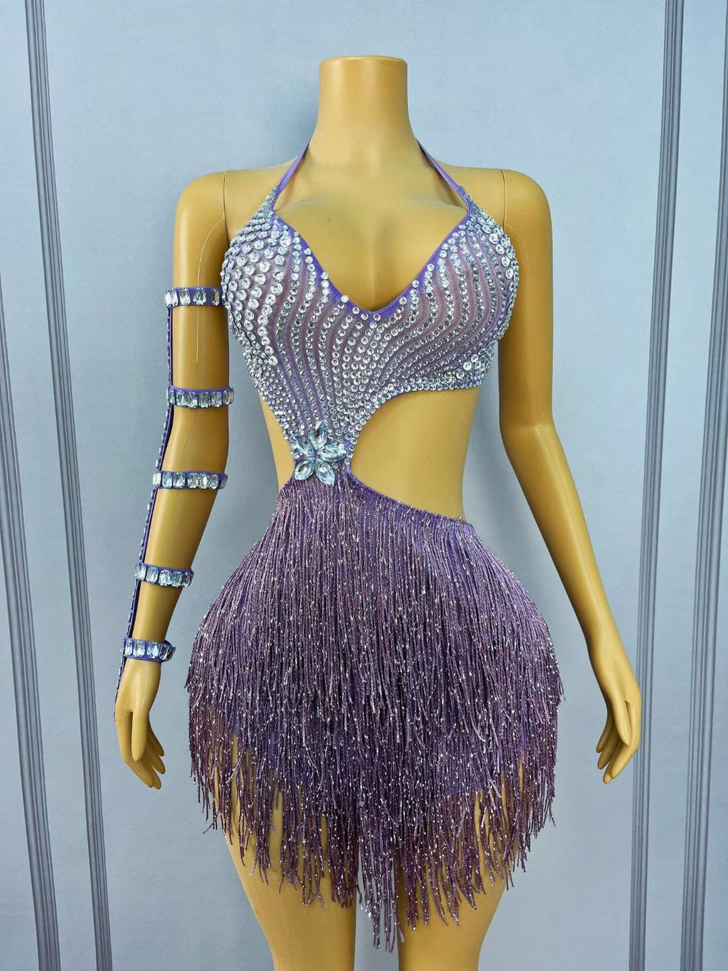 CELESINYI Zipopo Crystal Purple Fringe Set