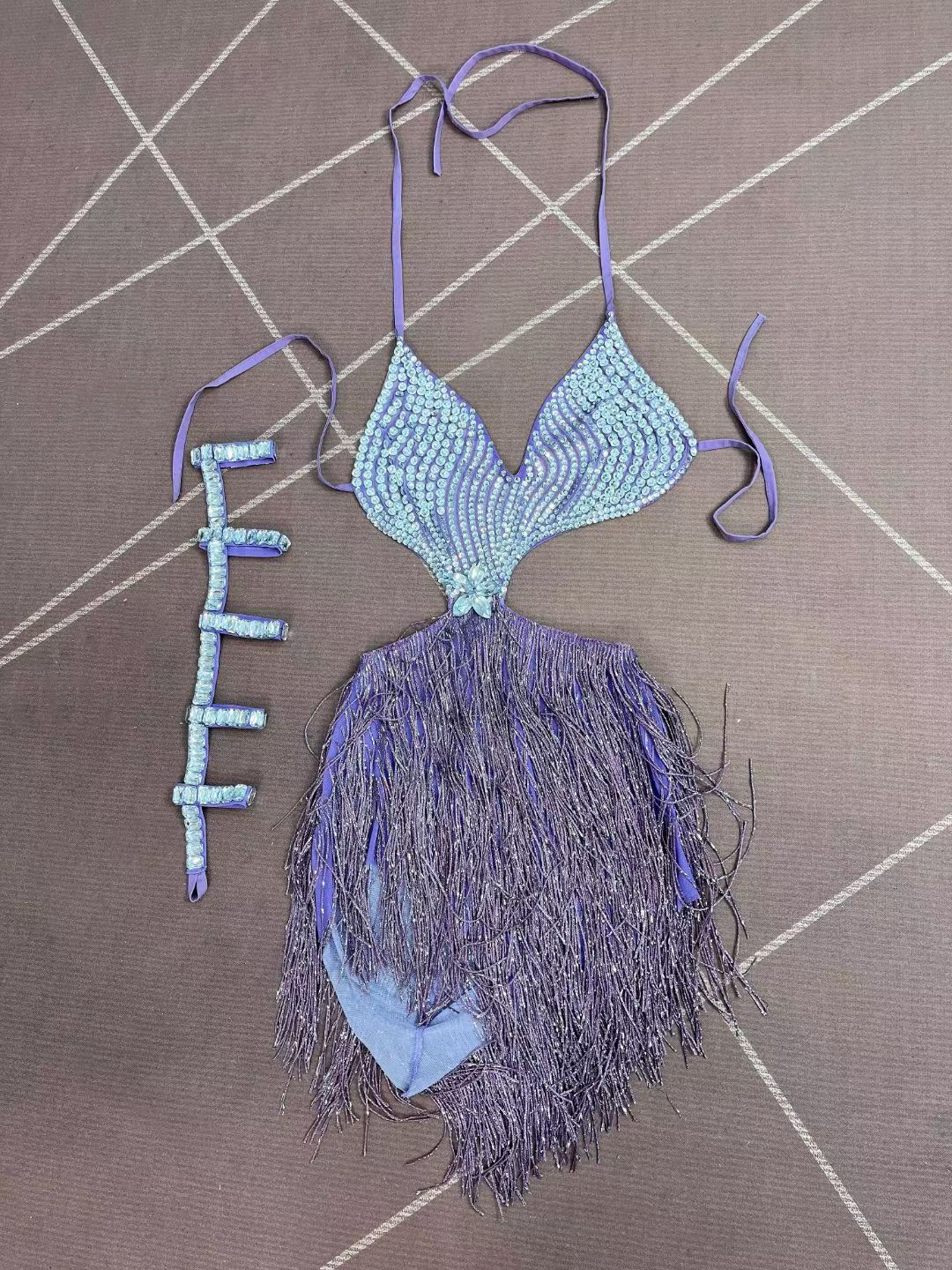 CELESINYI Zipopo Crystal Purple Fringe Set