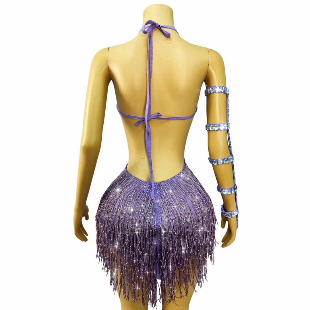 CELESINYI Zipopo Crystal Purple Fringe Set