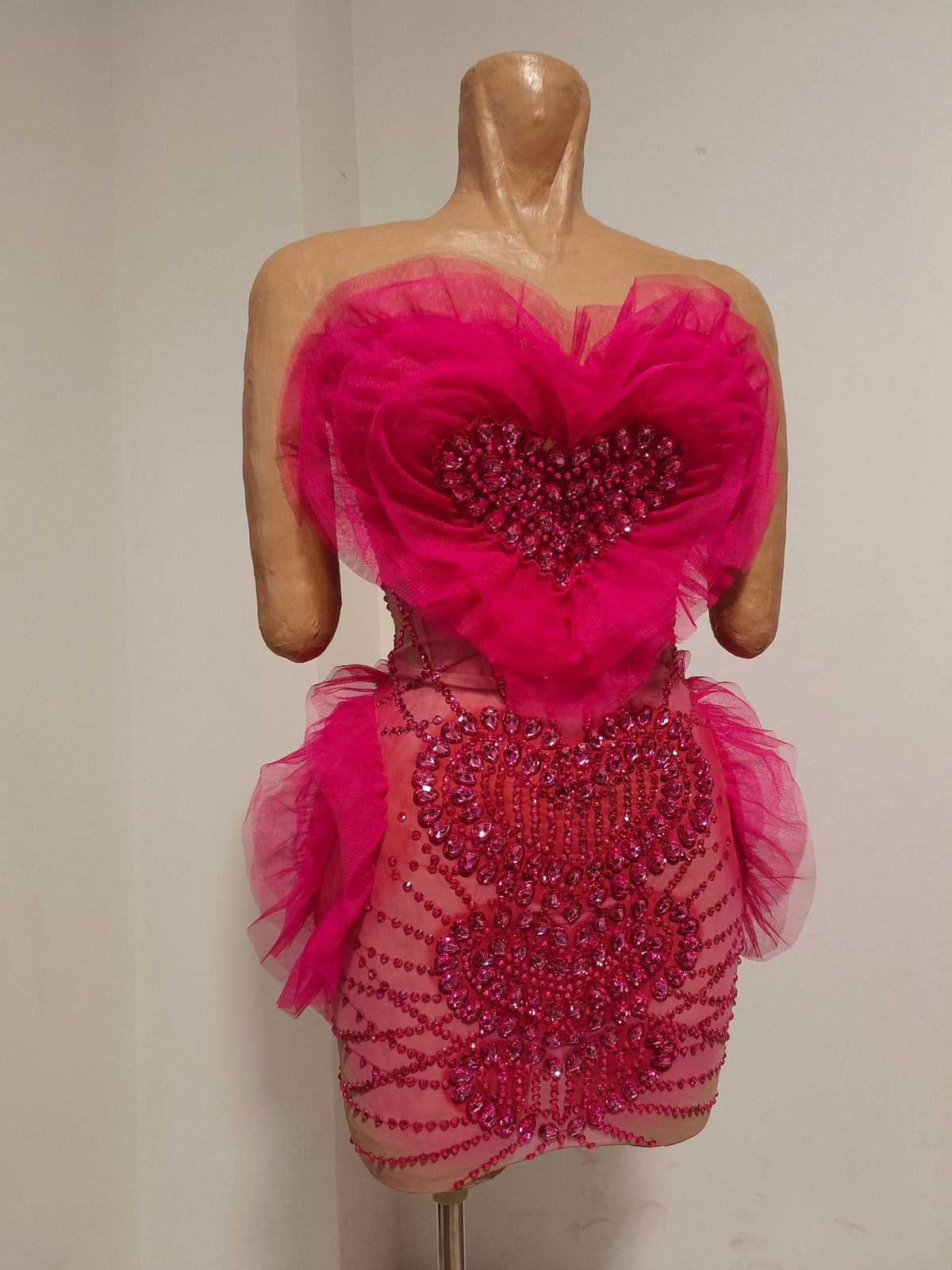 CELESINYI Dongxin Crystal Pink Heart Mini Dress