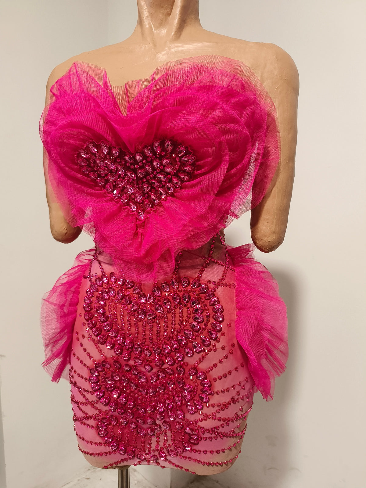 CELESINYI Dongxin Crystal Pink Heart Mini Dress