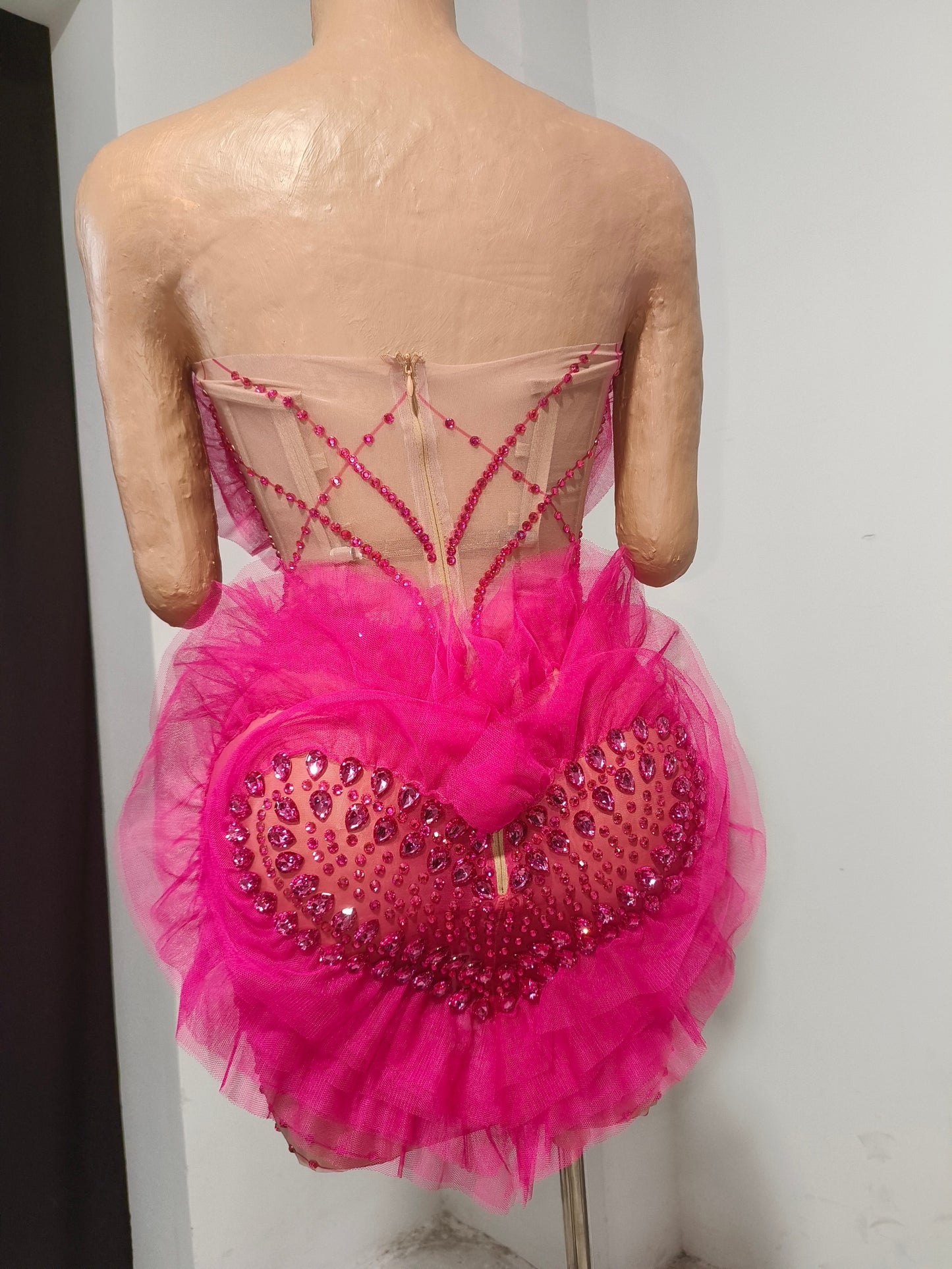 CELESINYI Dongxin Crystal Pink Heart Mini Dress