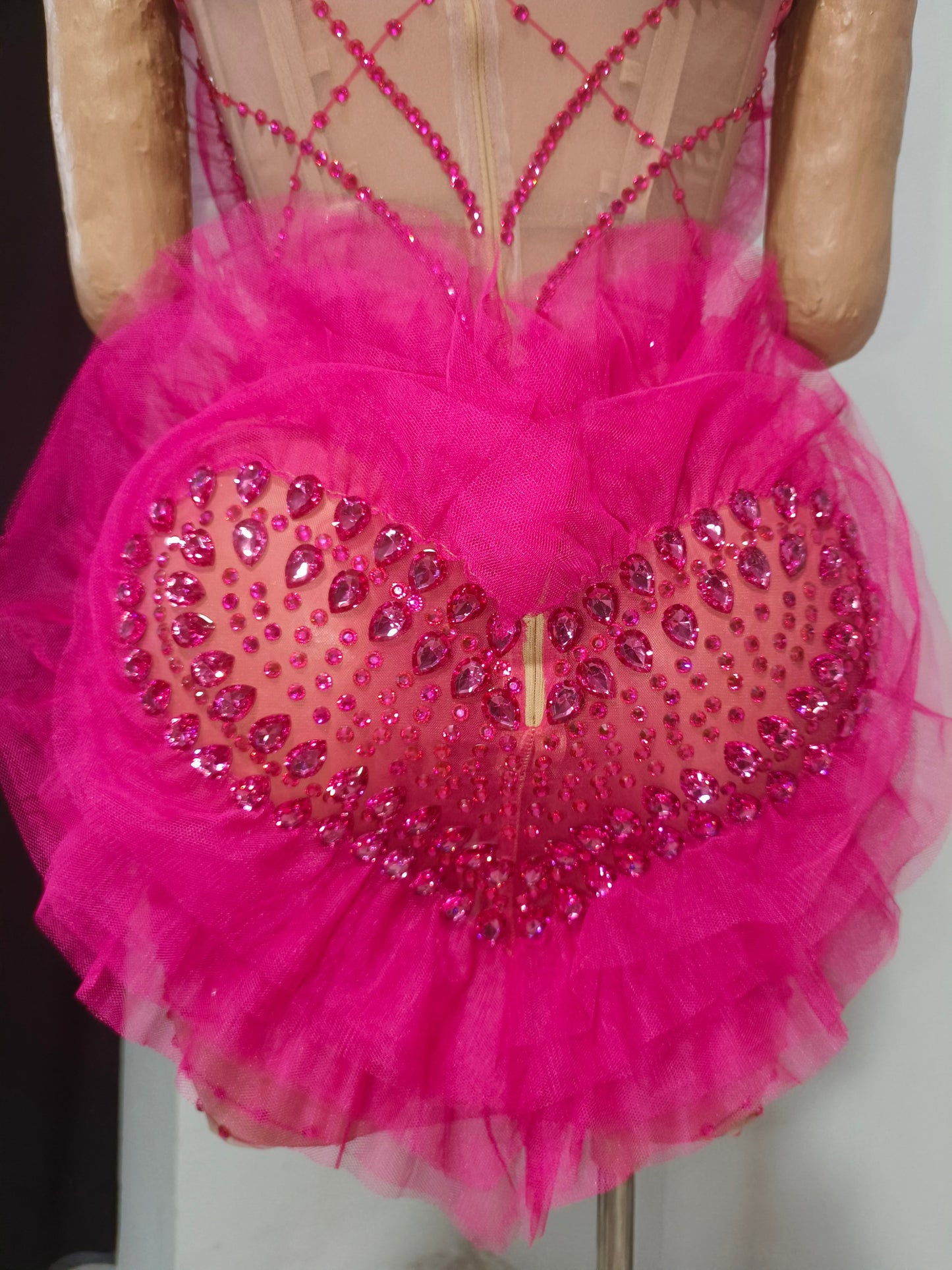 CELESINYI Dongxin Crystal Pink Heart Mini Dress
