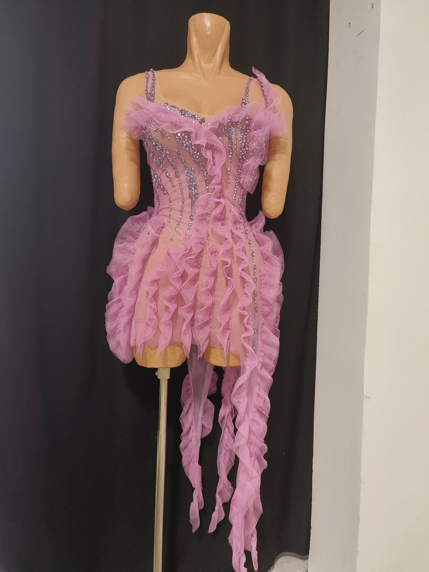 CELESINYI Xiangling Crystal Lavender Ruffle Mini Dress