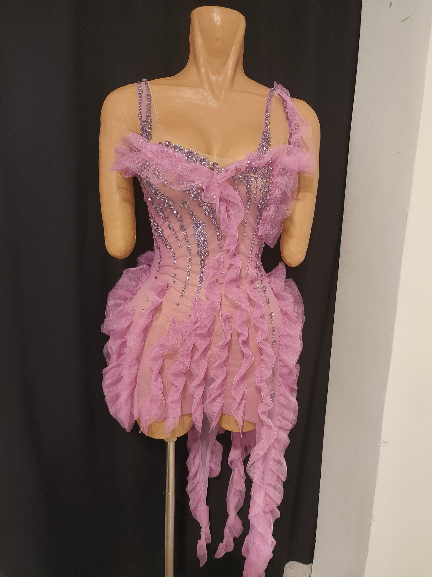 CELESINYI Xiangling Crystal Lavender Ruffle Mini Dress