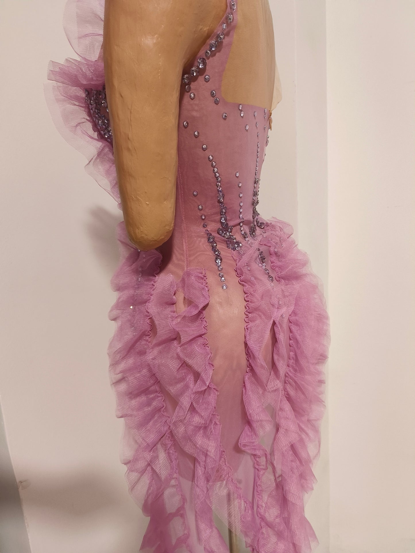 CELESINYI Xiangling Crystal Lavender Ruffle Mini Dress