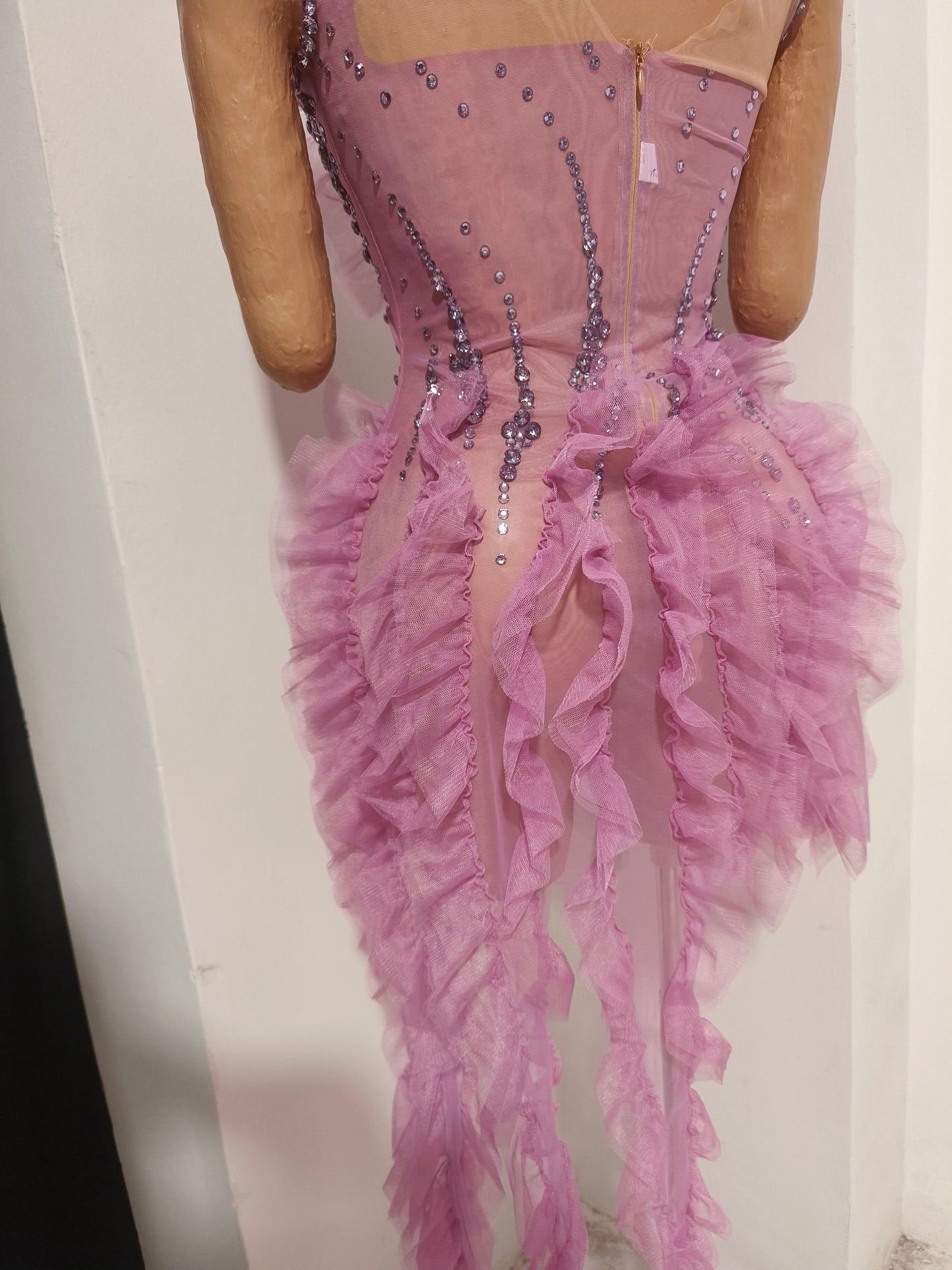CELESINYI Xiangling Crystal Lavender Ruffle Mini Dress