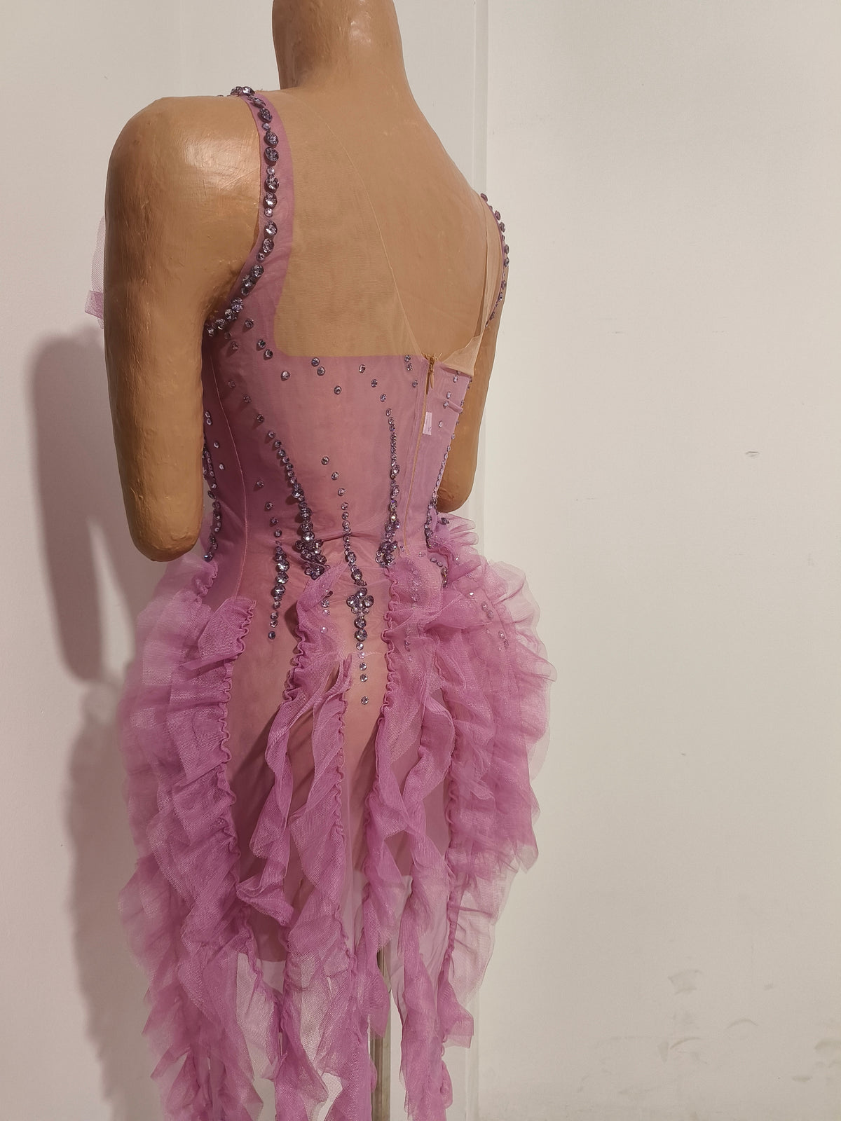 CELESINYI Xiangling Crystal Lavender Ruffle Mini Dress