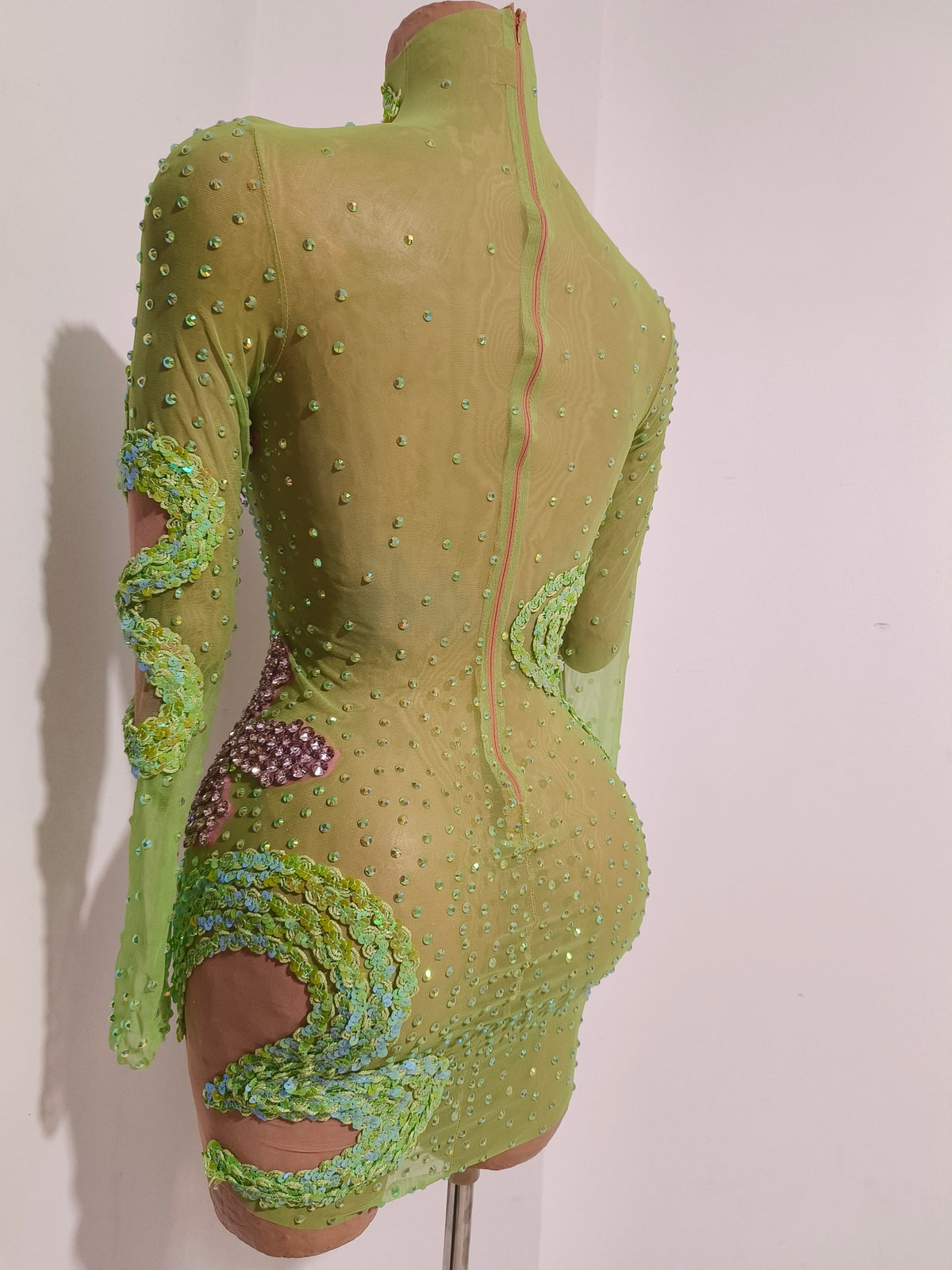 CELESINYI Chunhua Crystal Green Floral Bodysuit