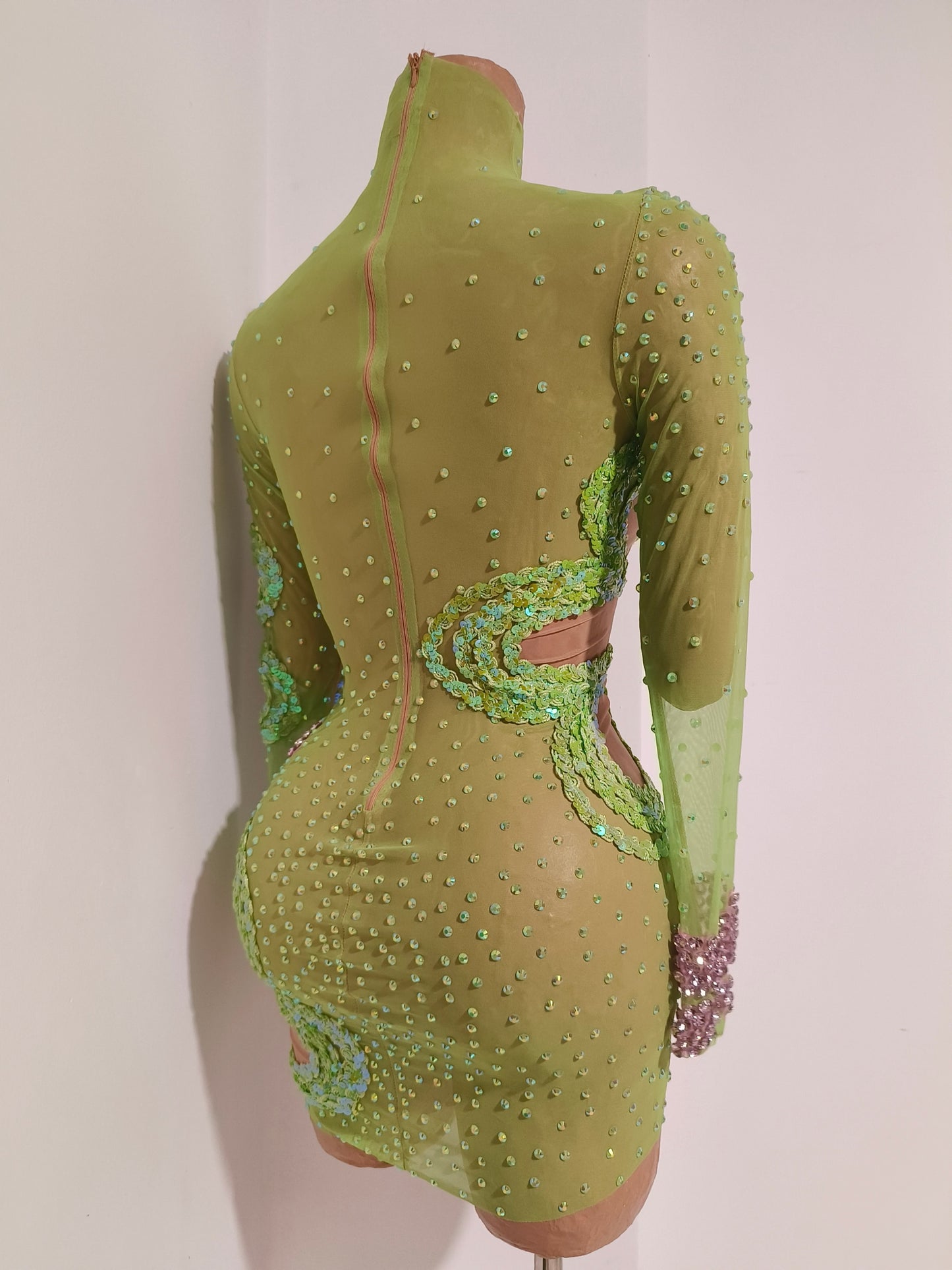 CELESINYI Chunhua Crystal Green Floral Bodysuit