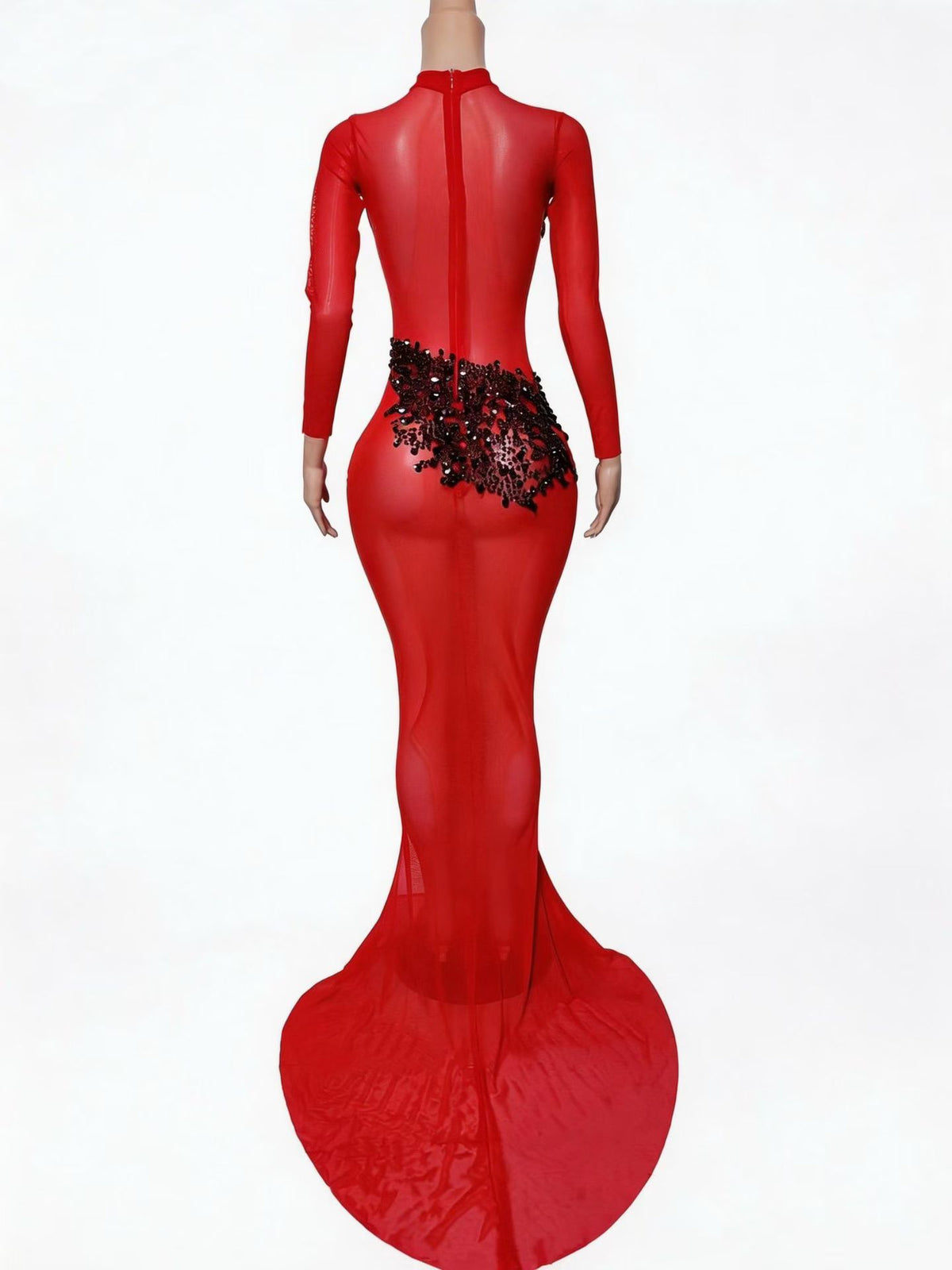 CELESINYI Shuli Crystal Red Coral Mesh Gown