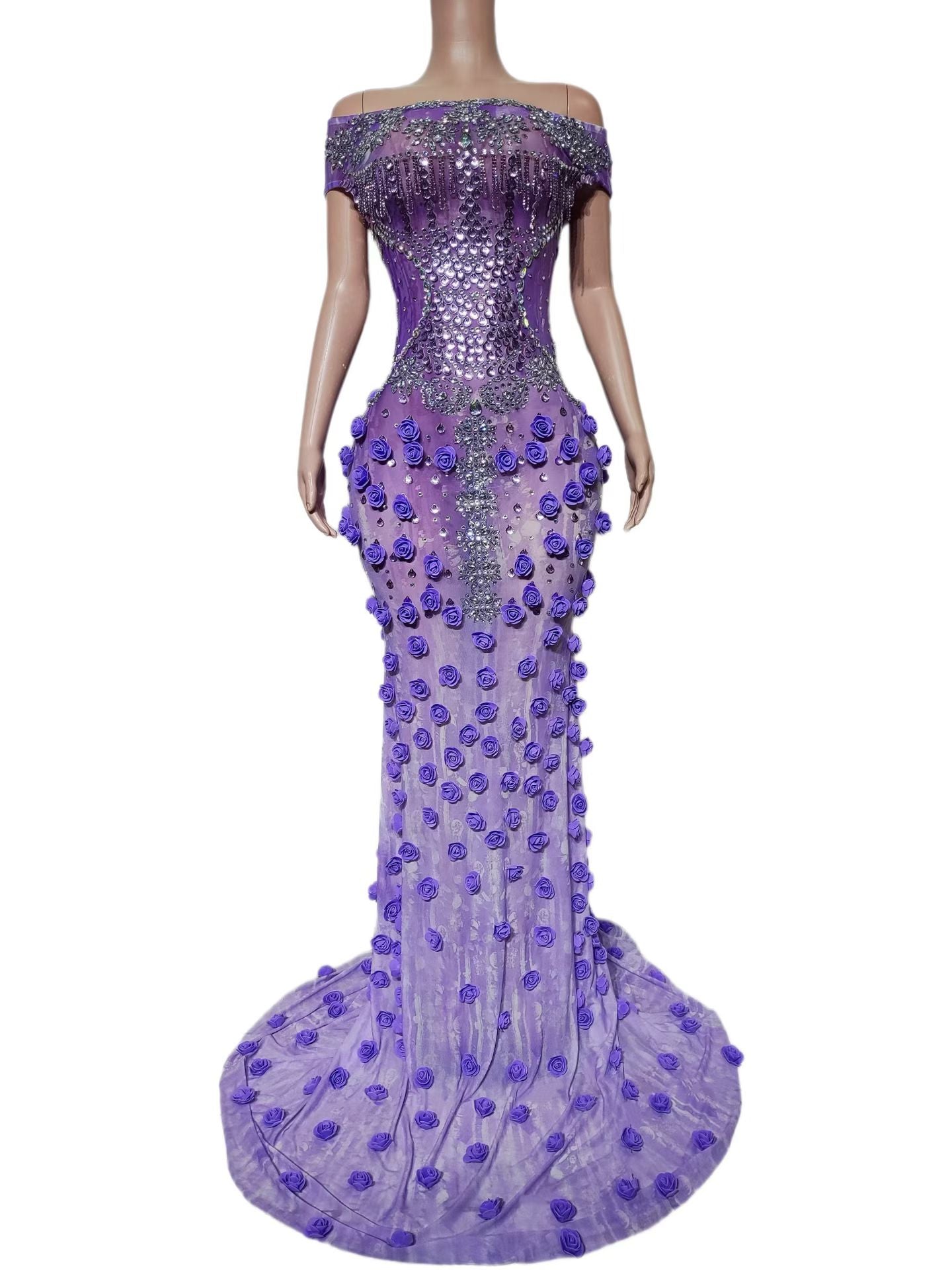 CELESINYI Xiuqiu Crystal Hydrangea Mermaid Gown