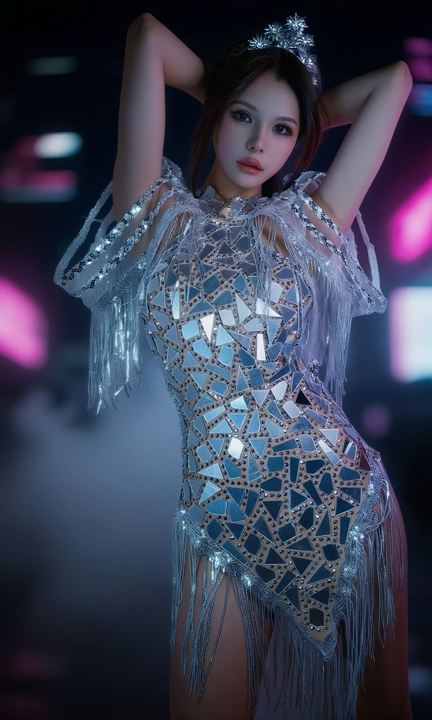CELESINYI Suijing Crystal Mirror Shard Mini Dress