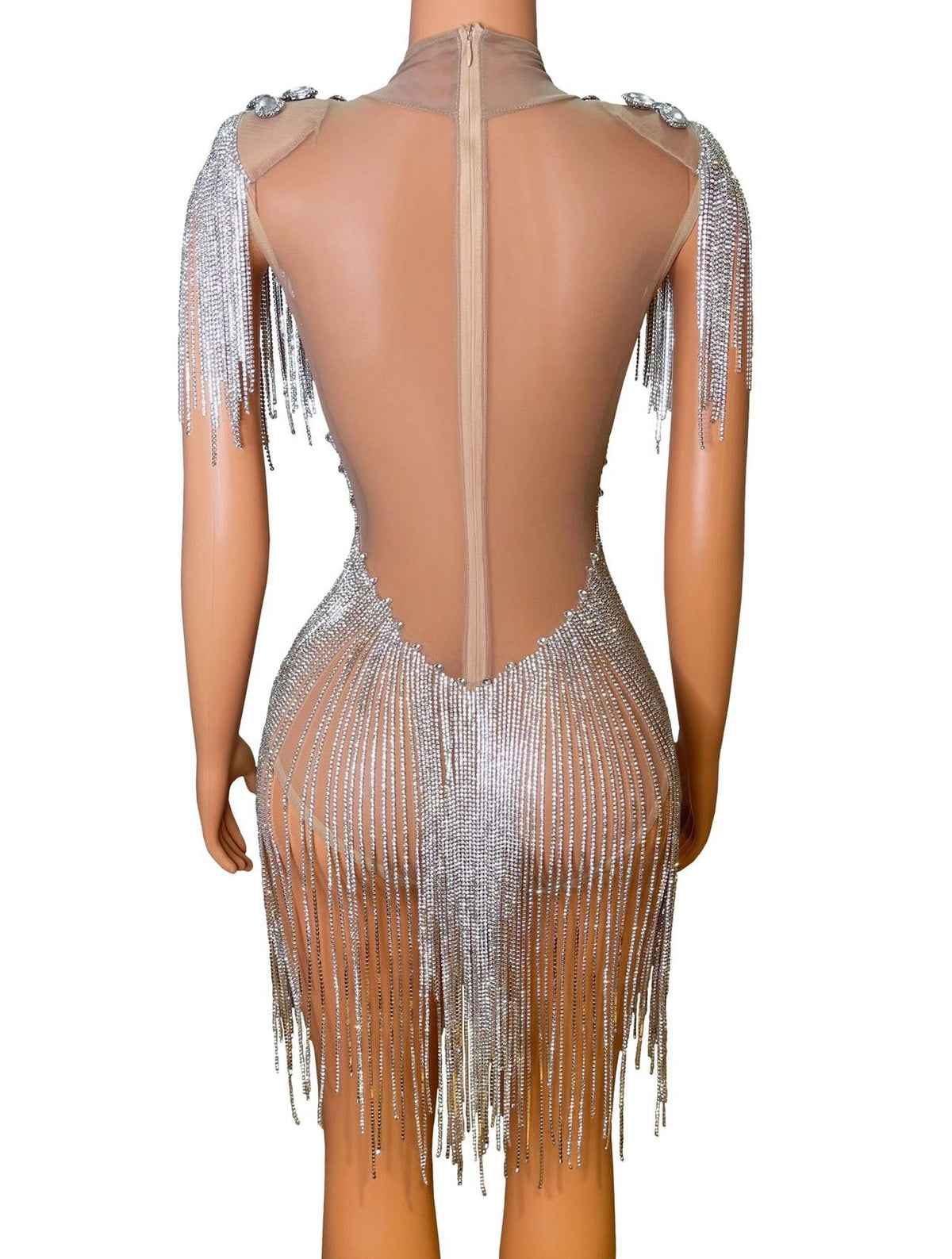 CELESINYI Wuyin Crystal Silver Fringe Gown