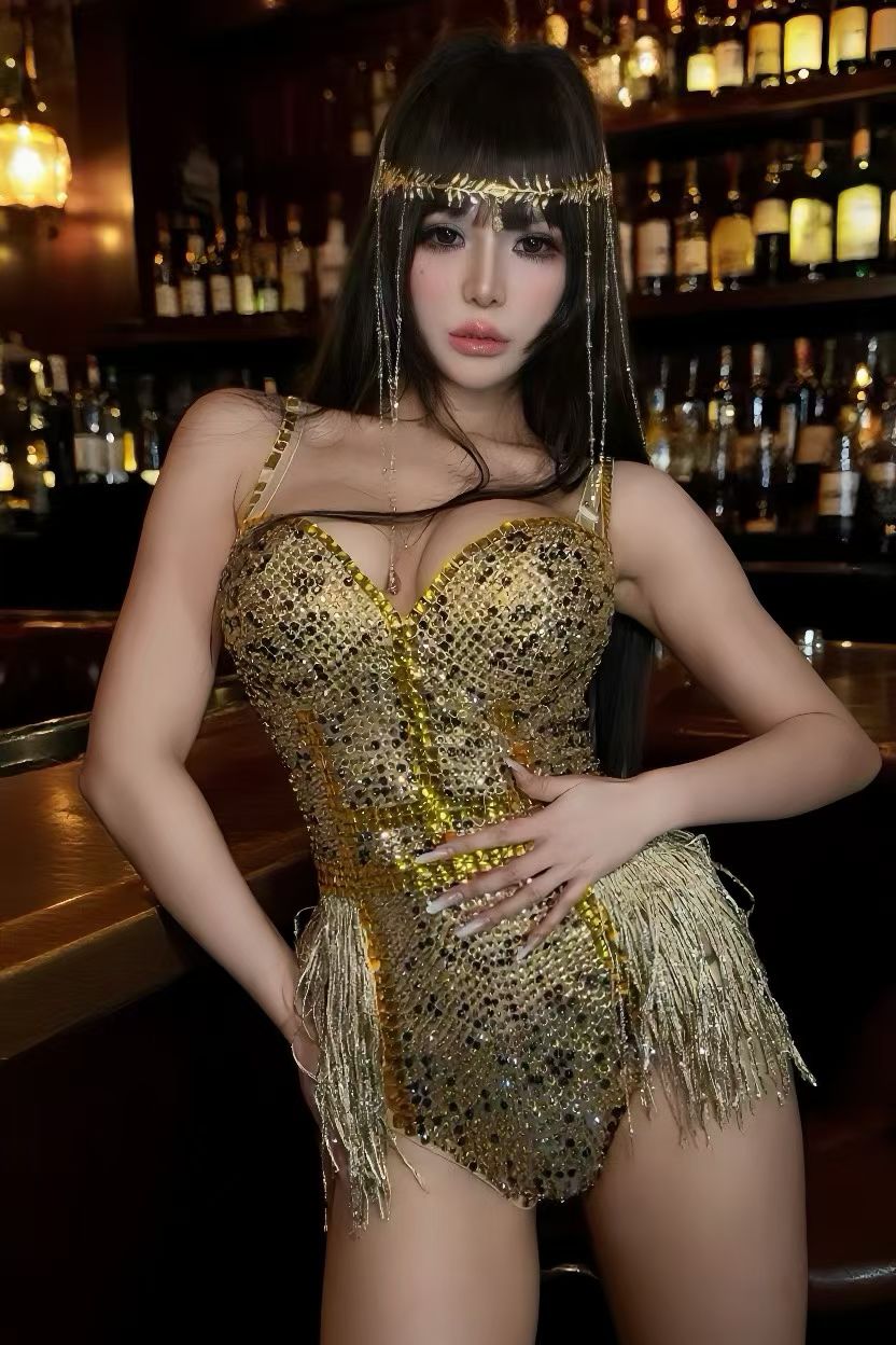 CELESINYI Jinmang Crystal Gold Fringe Corset Set