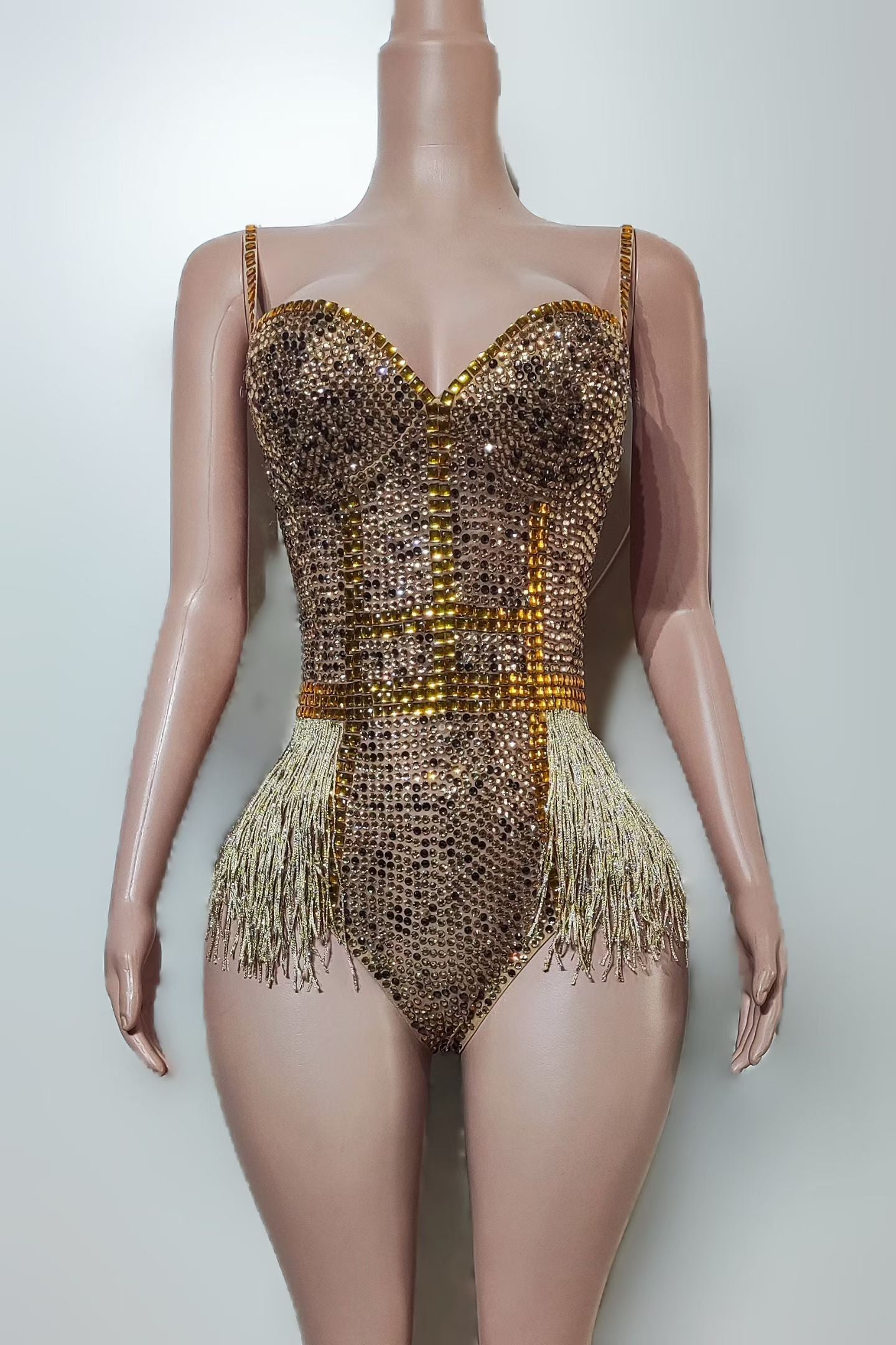 CELESINYI Jinmang Crystal Gold Fringe Corset Set