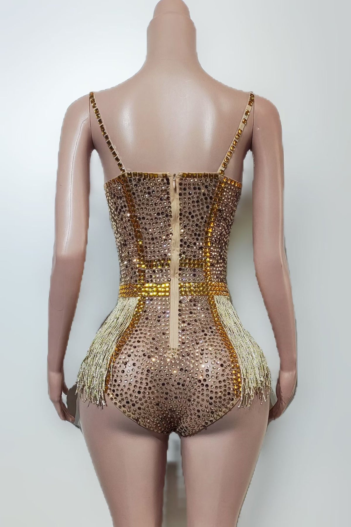 CELESINYI Jinmang Crystal Gold Fringe Corset Set