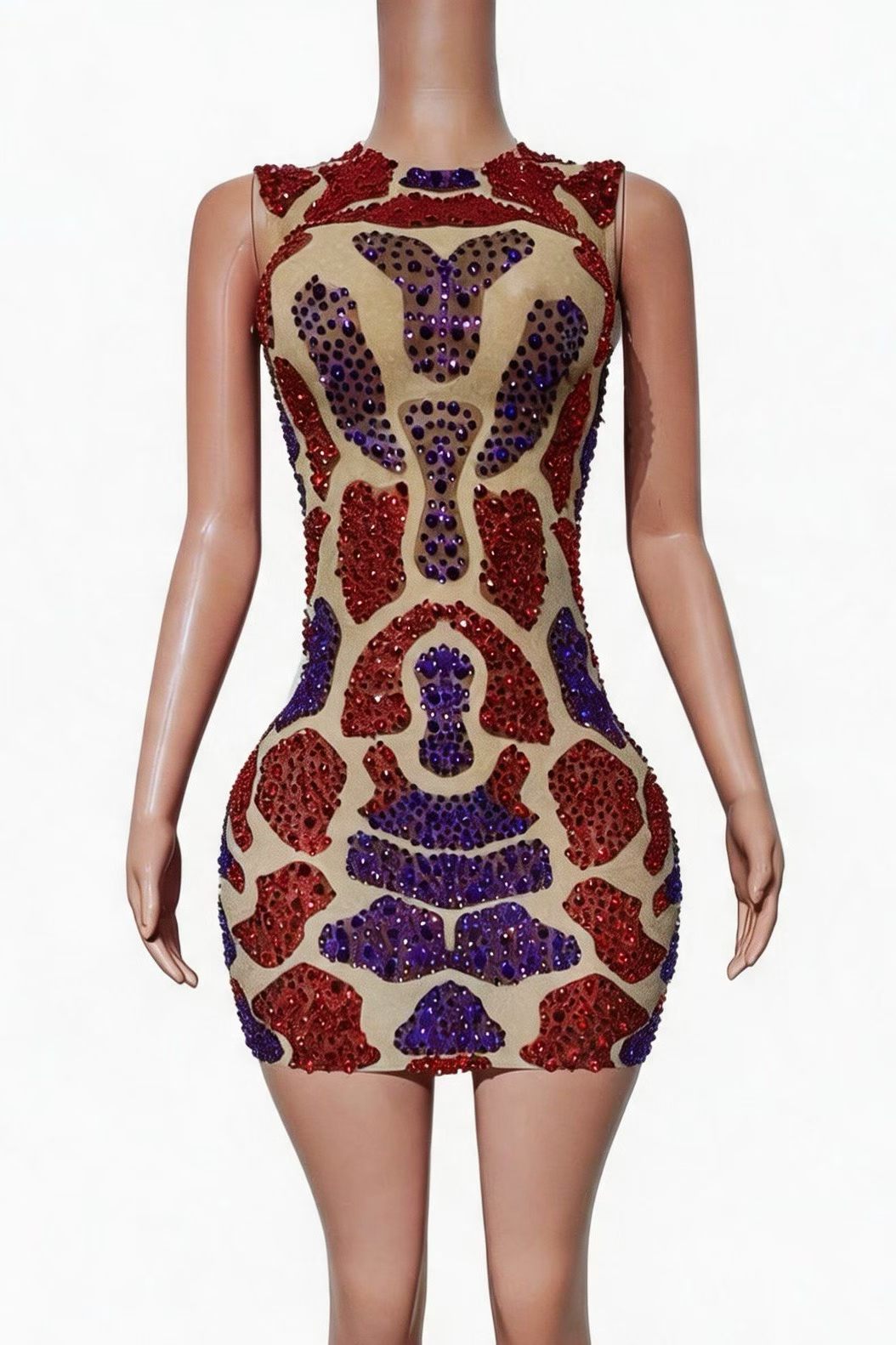CELESINYI Chimang Crystal Ruby & Violet Mosaic Mini Dress