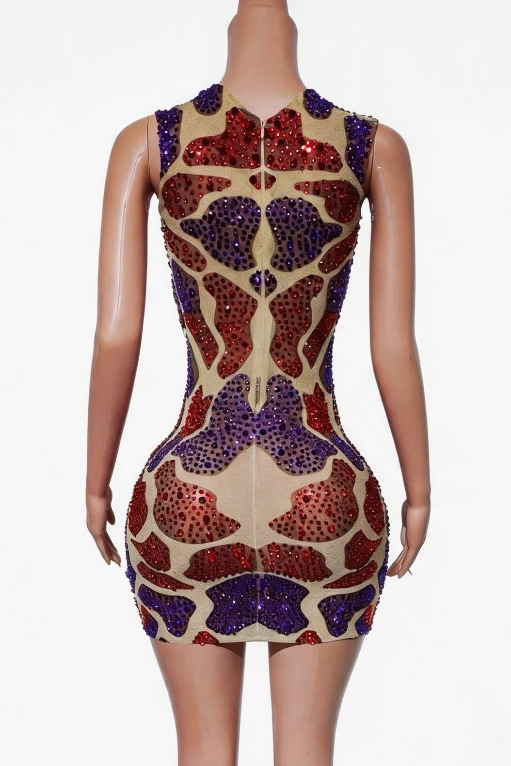CELESINYI Chimang Crystal Ruby & Violet Mosaic Mini Dress