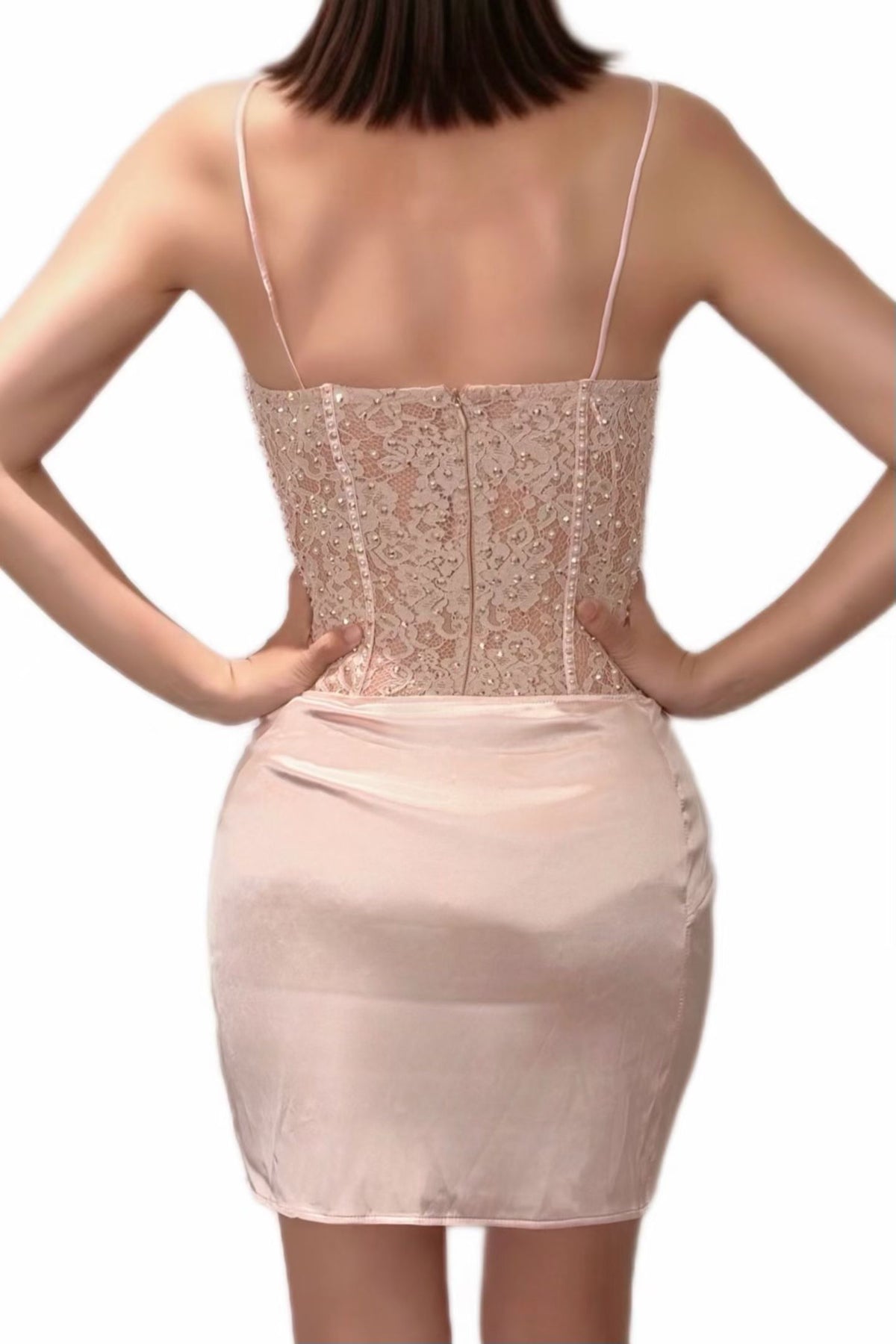CELESINYI Luosehua Crystal Pearl Lace Corset Set