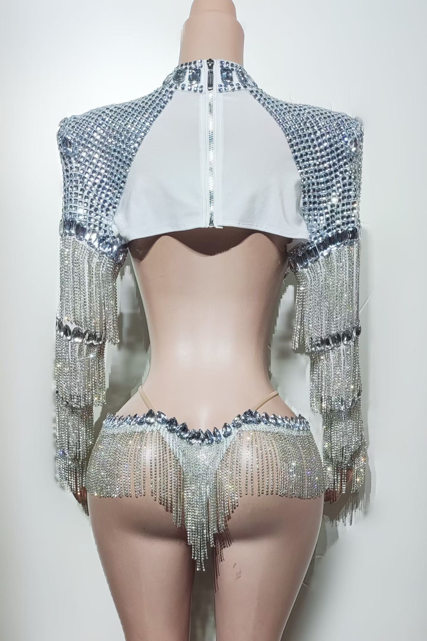 CELESINYI Qinghe Crystal Silver Armor Fringe Set