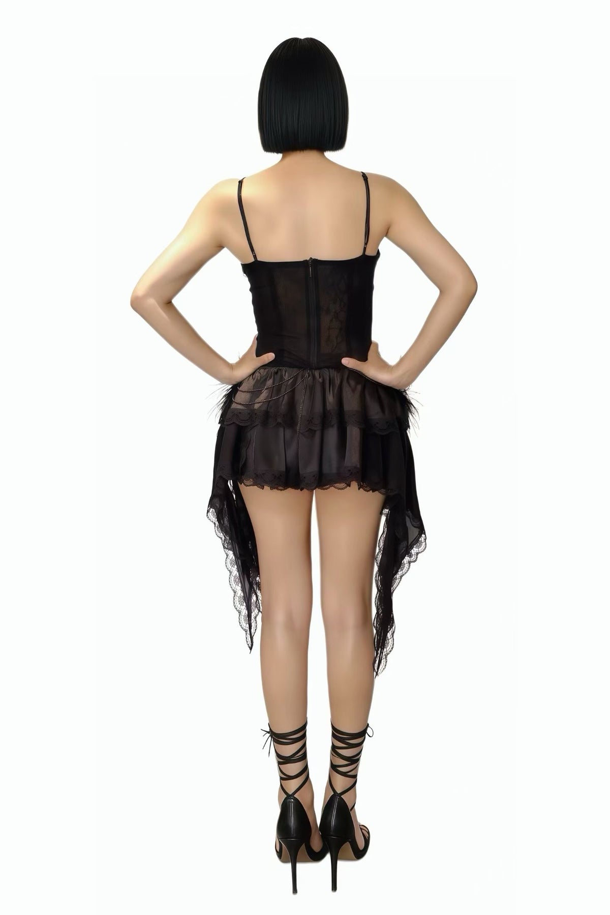 CELESINYI Heishuang Crystal Corset Layered Mini Skirt Set
