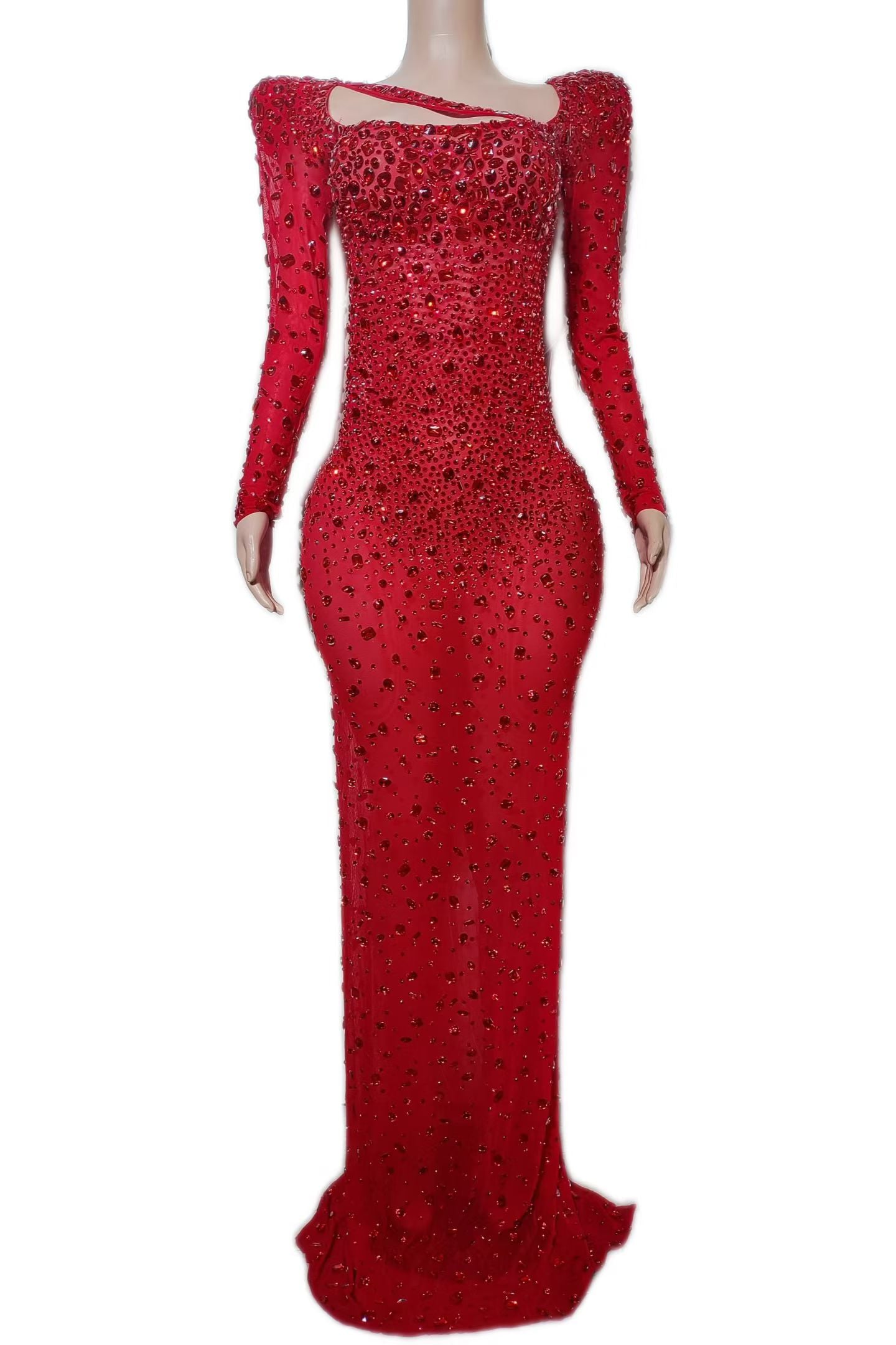 CELESINYI Hongcha Crystal Red Sequin Mermaid Gown