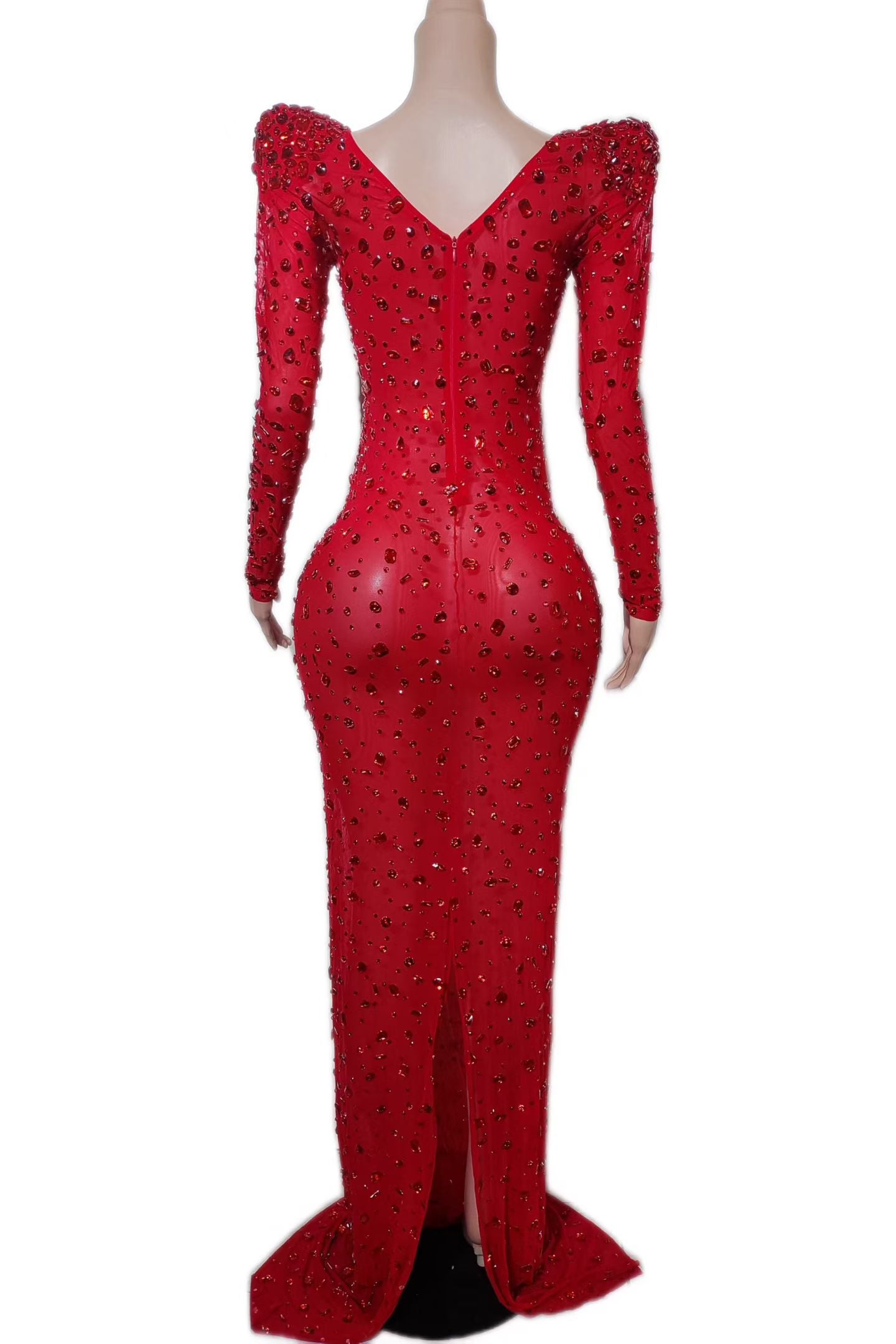 CELESINYI Hongcha Crystal Red Sequin Mermaid Gown
