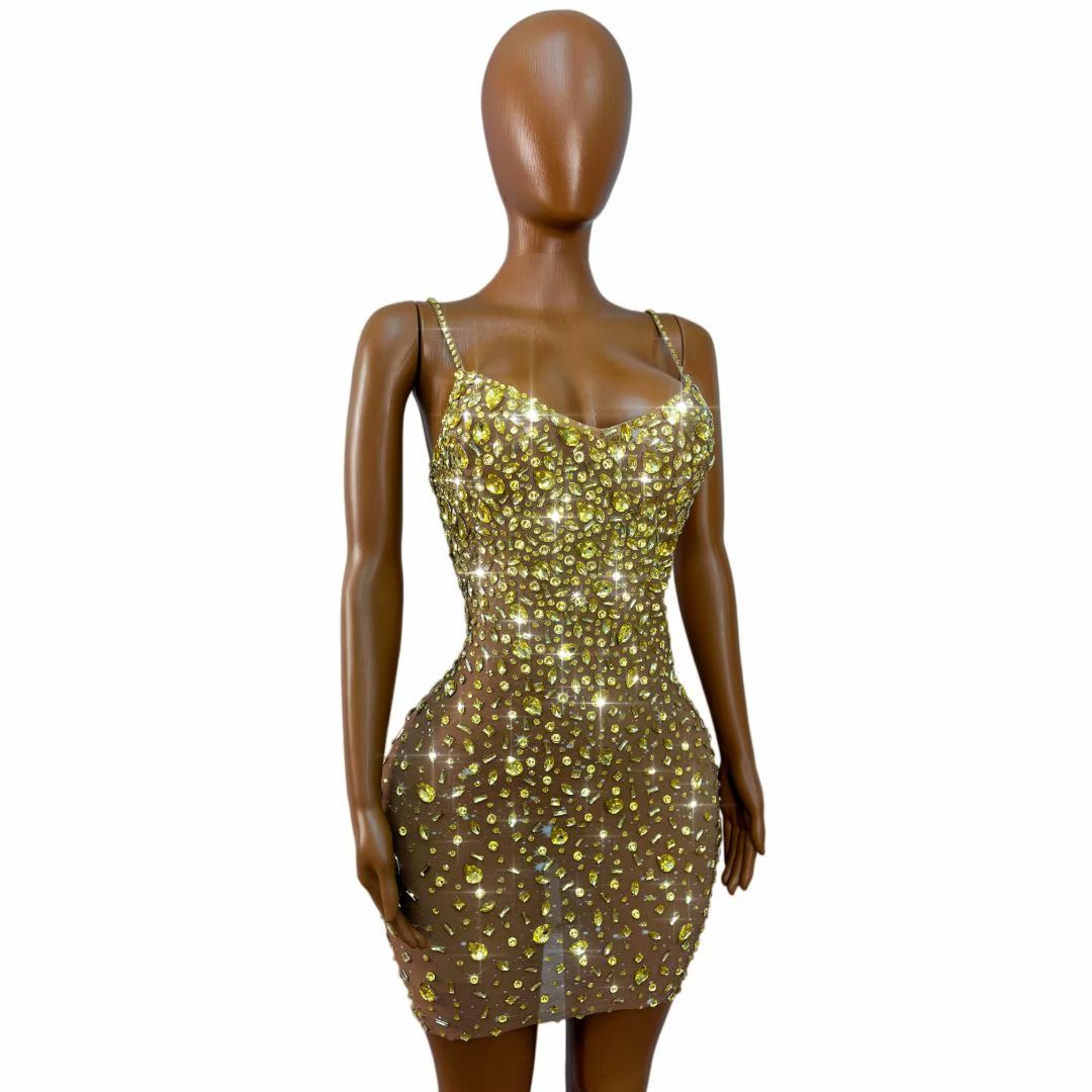 CELESINYI Xingshanshan Crystal Sparkle Mini Dress (Gold)