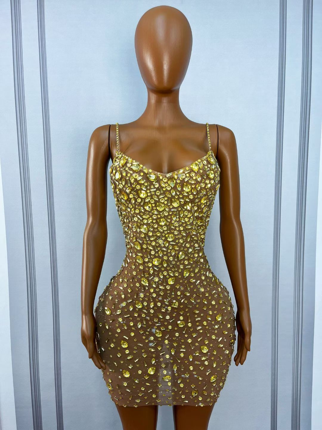 CELESINYI Xingshanshan Crystal Sparkle Mini Dress (Gold)
