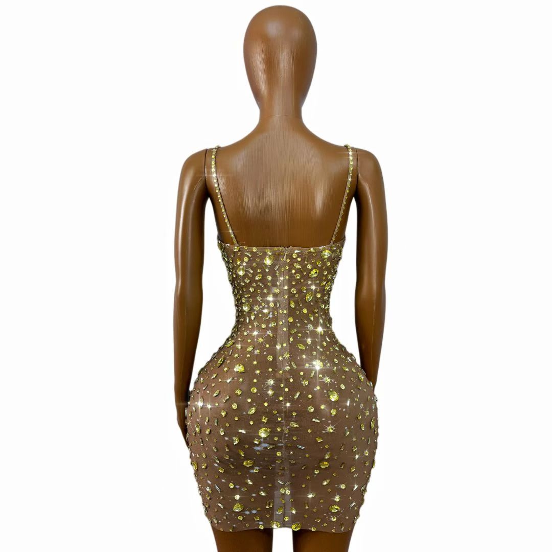 CELESINYI Xingshanshan Crystal Sparkle Mini Dress (Gold)