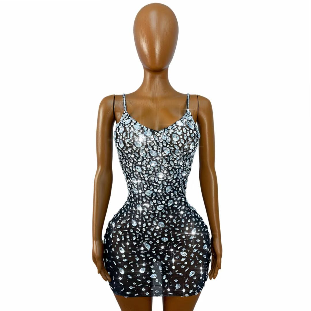 CELESINYI Xingshanshan Crystal Sparkle Mini Dress (Black)