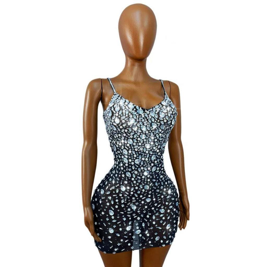 CELESINYI Xingshanshan Crystal Sparkle Mini Dress (Black)