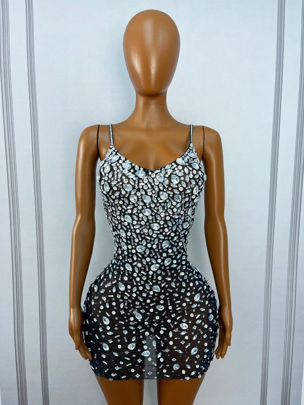 CELESINYI Xingshanshan Crystal Sparkle Mini Dress (Black)
