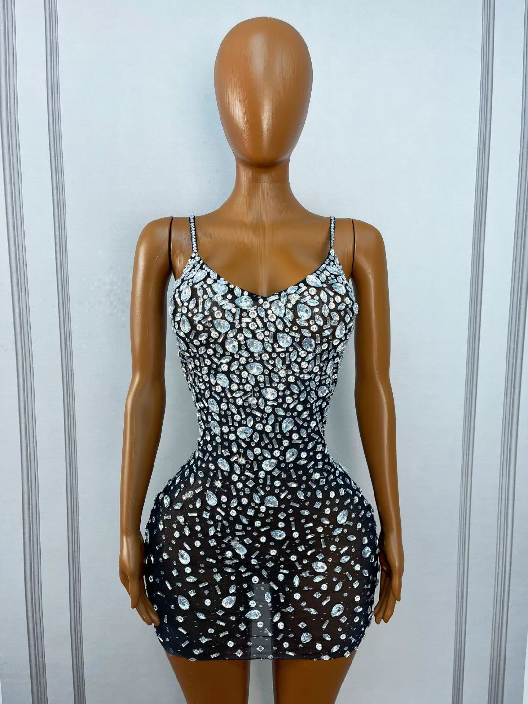 CELESINYI Xingshanshan Crystal Sparkle Mini Dress (Black)