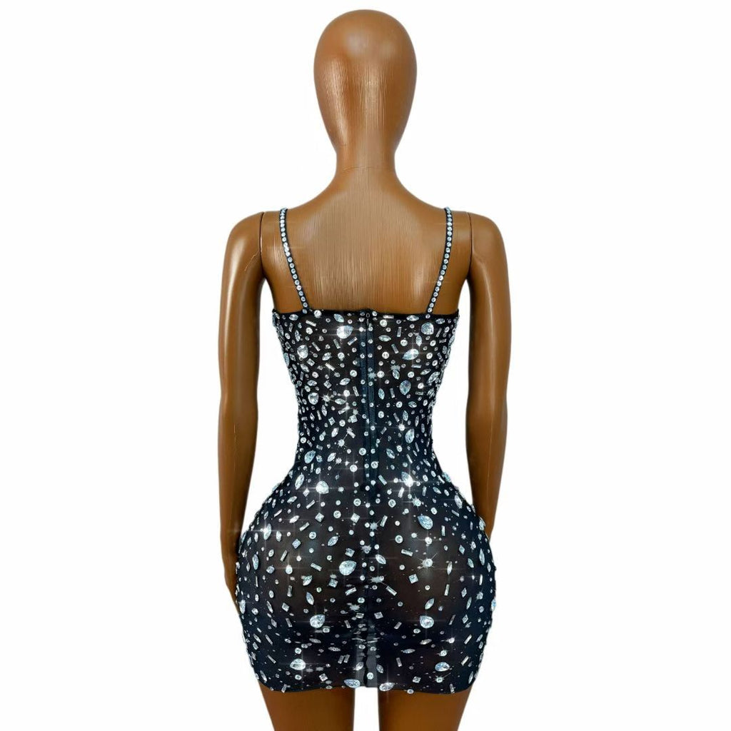 CELESINYI Xingshanshan Crystal Sparkle Mini Dress (Black)