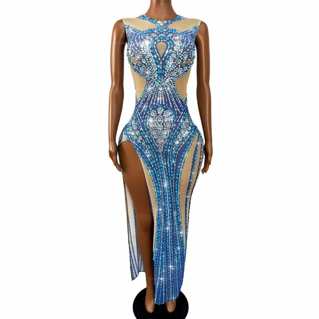 CELESINYI Lanshuicai Crystal Aqua Slit Gown