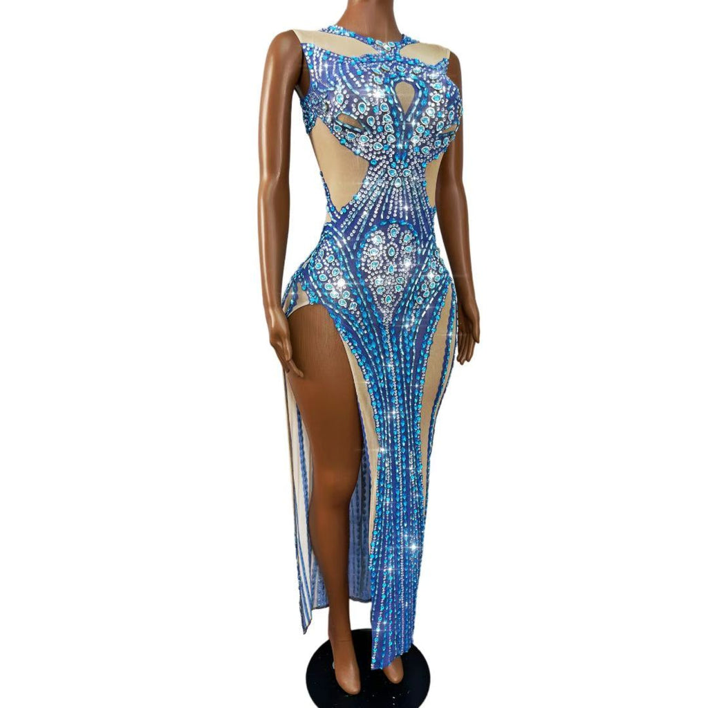 CELESINYI Lanshuicai Crystal Aqua Slit Gown