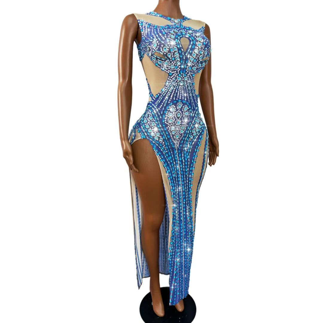 CELESINYI Lanshuicai Crystal Aqua Slit Gown