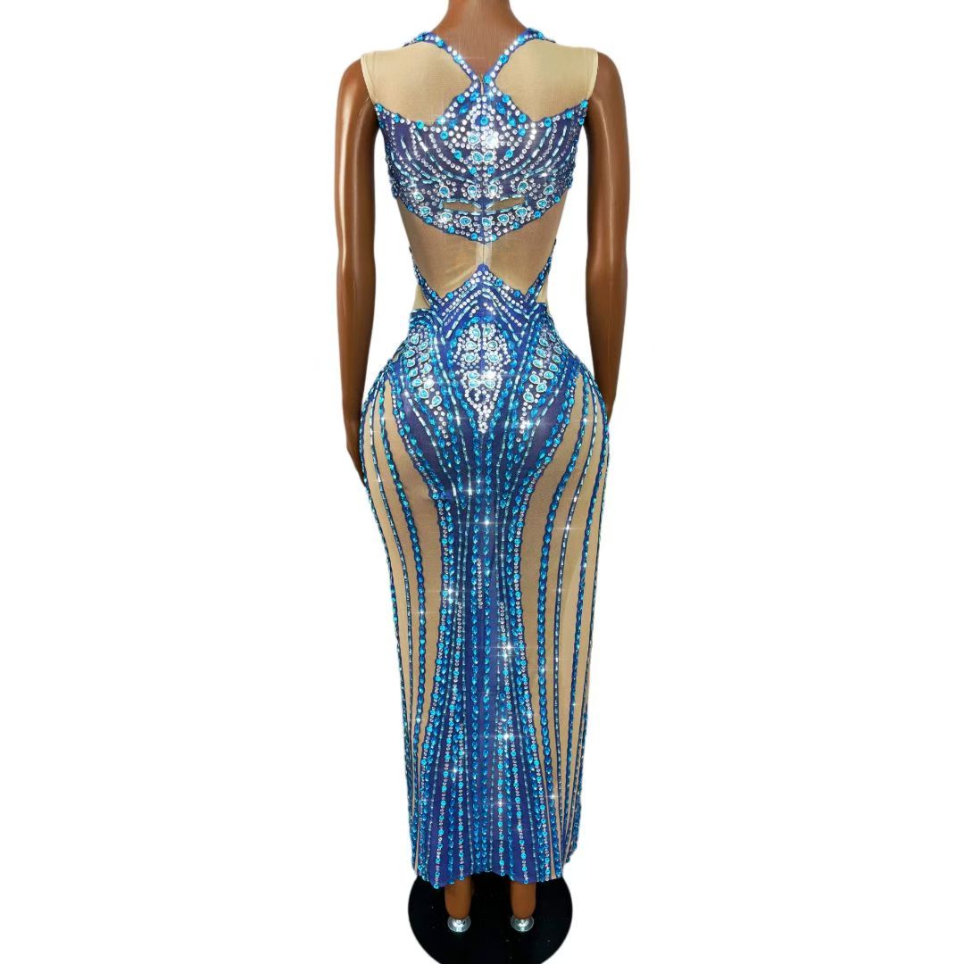 CELESINYI Lanshuicai Crystal Aqua Slit Gown