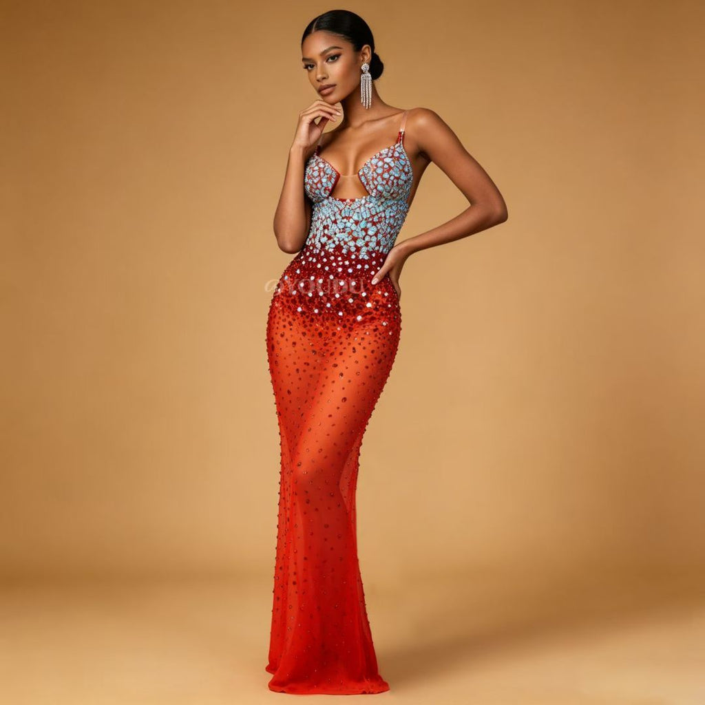 CELESINYI Hongxiuzi Crystal AB Gradient Mermaid Gown