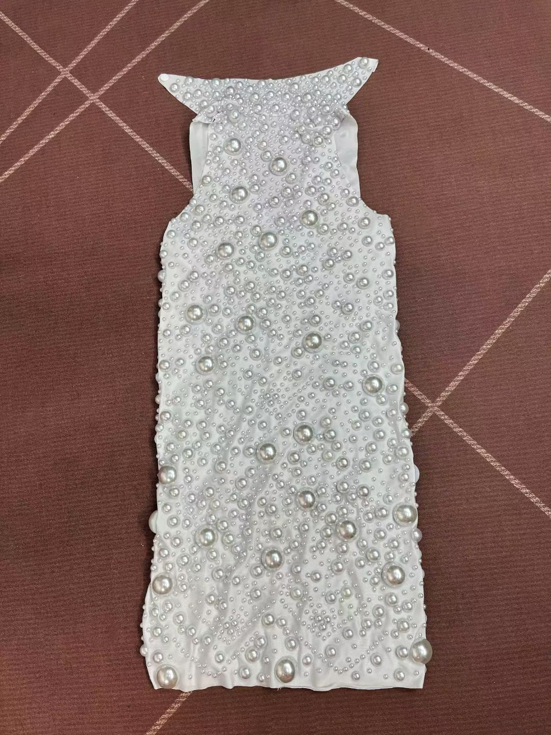 CELESINYI Dazhu Crystal Pearl Stretch Mini Dress