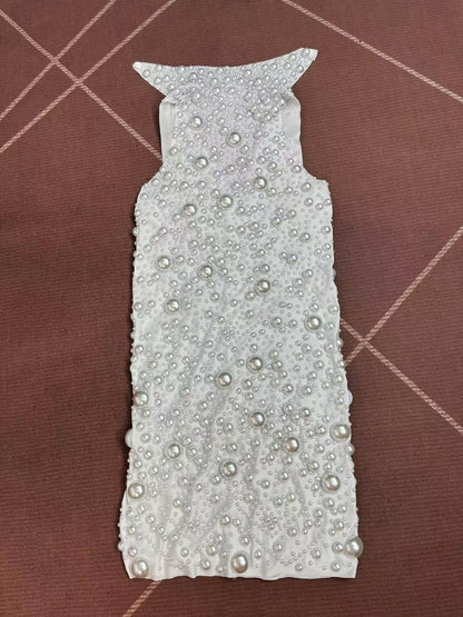 CELESINYI Dazhu Crystal Pearl Stretch Mini Dress
