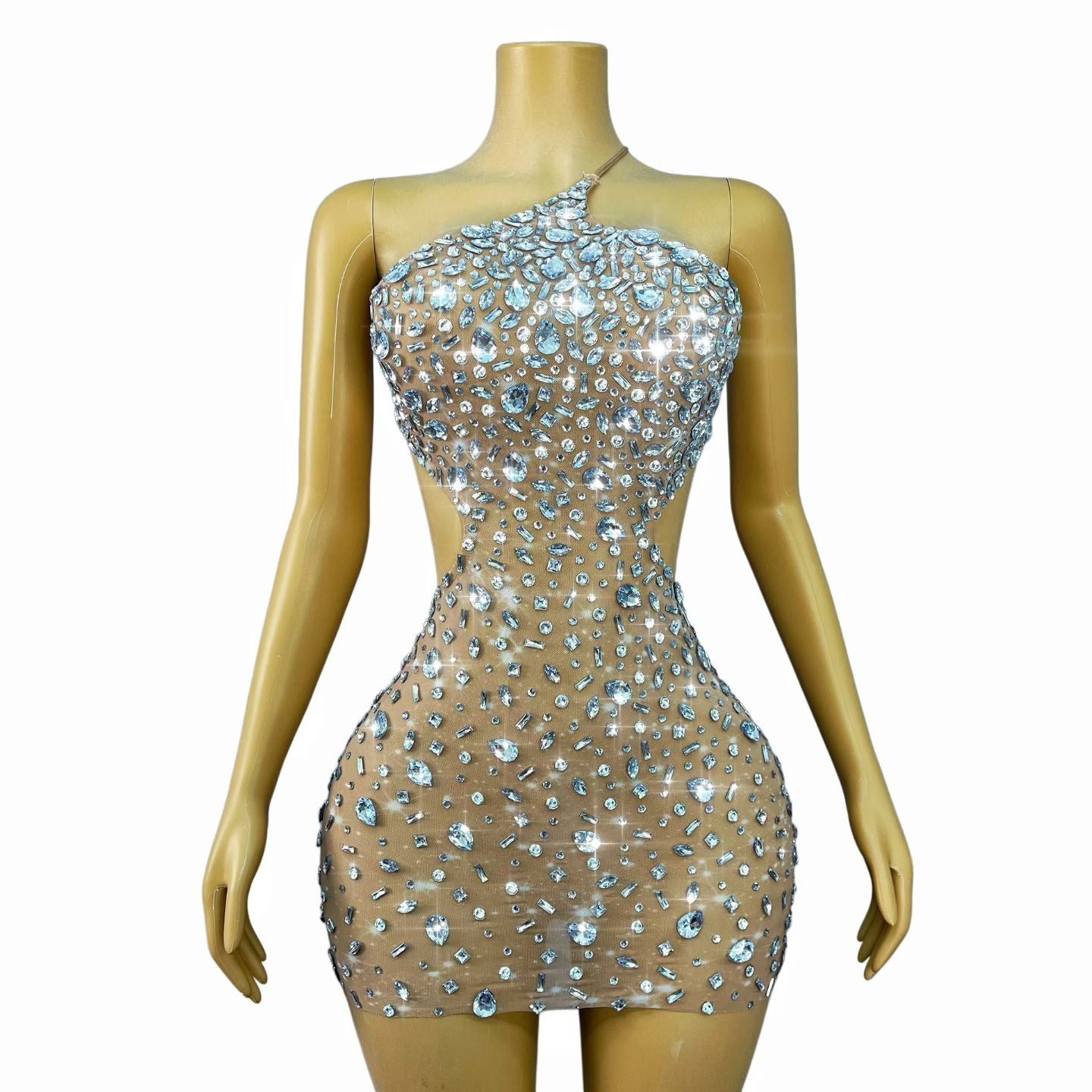 CELESINYI Xiaoxingshan Crystal One-Shoulder Mini Dress