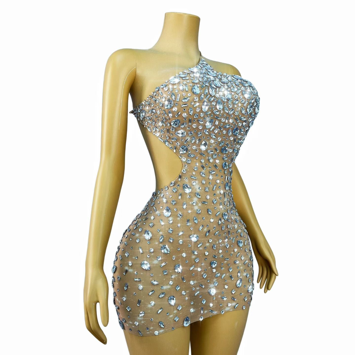 CELESINYI Xiaoxingshan Crystal One-Shoulder Mini Dress