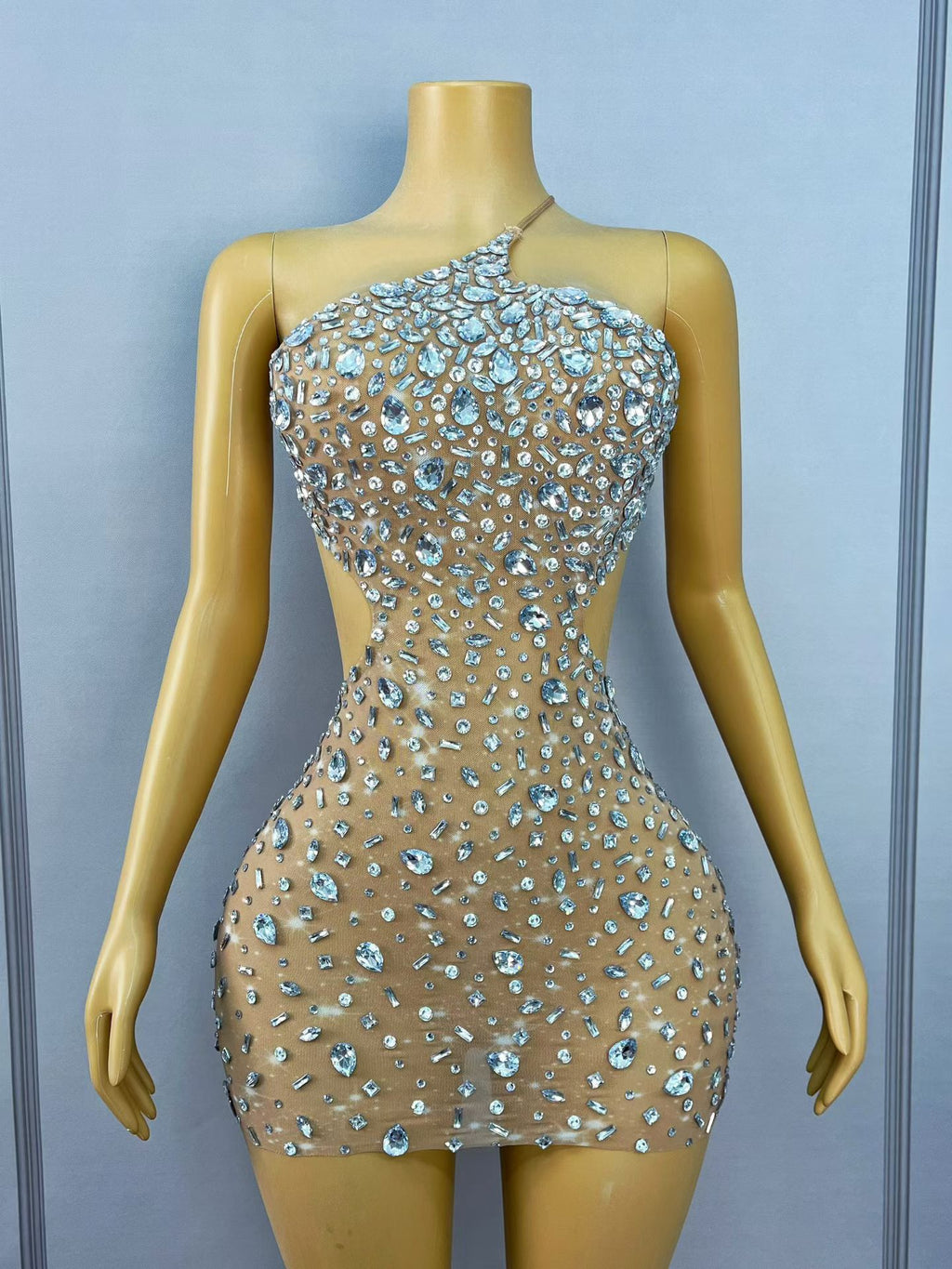 CELESINYI Xiaoxingshan Crystal One-Shoulder Mini Dress