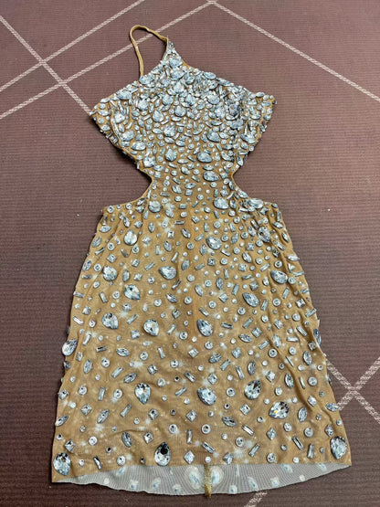 CELESINYI Xiaoxingshan Crystal One-Shoulder Mini Dress