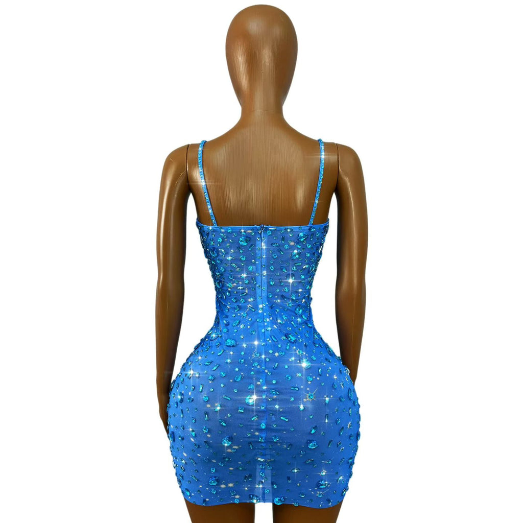 CELESINYI Xingshanshan Crystal Sparkle Mini Dress (Blue)